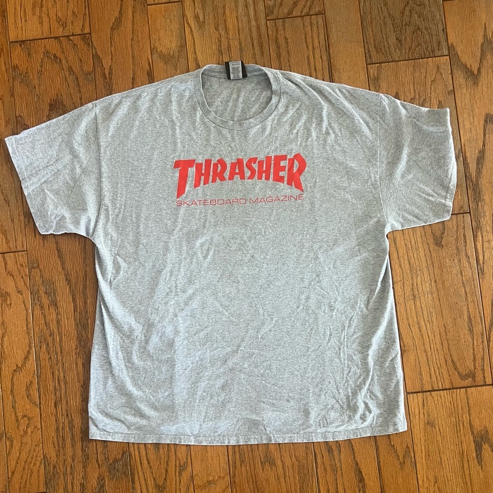 Thrasher Light Gray Tee with Red Logo